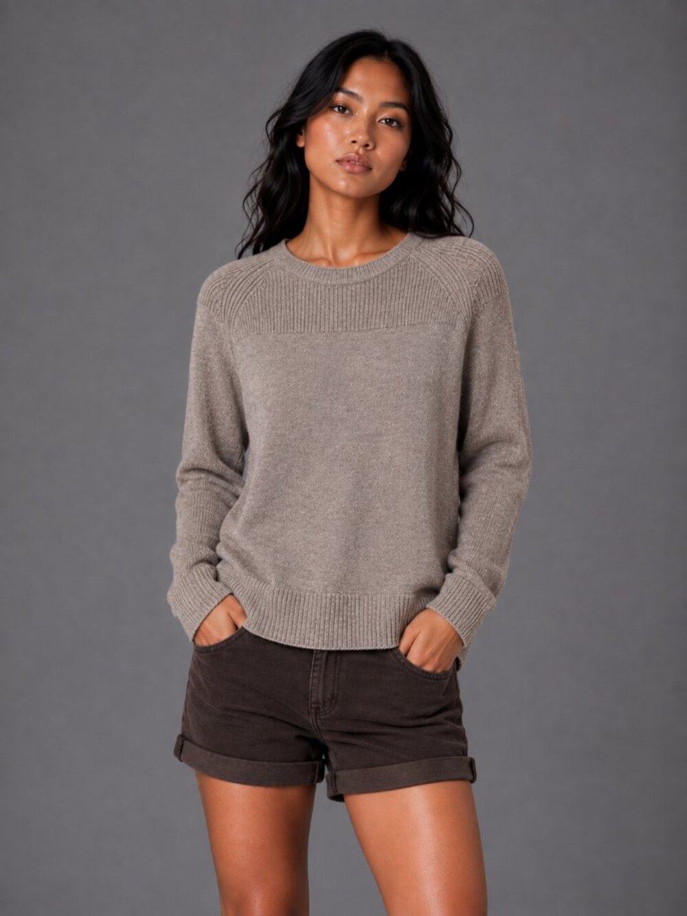 Merino Wool Ellen Tracy Sweater W/ S Brown Tan Crewneck Knit LN/NWOT